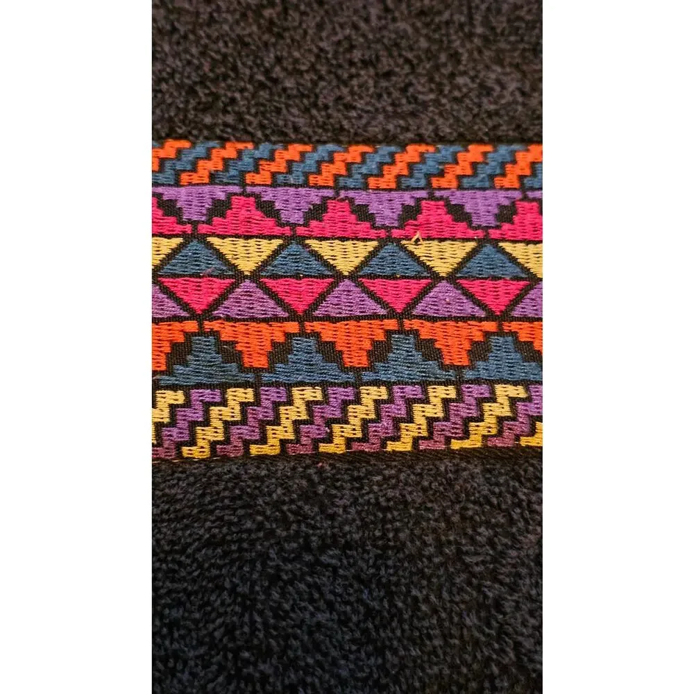 Vintage United Colors of Benetton Towel — Black Aztec Stripe 90s Cotton 26x44